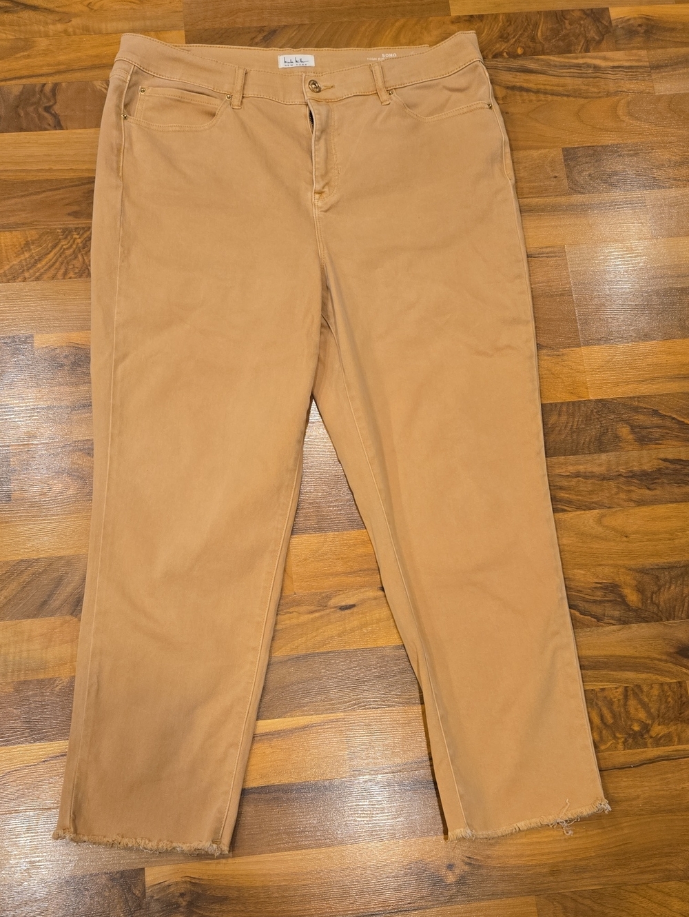 Nicole Miller Soho Women's Camel Tan Stretch Raw Edge Chinos